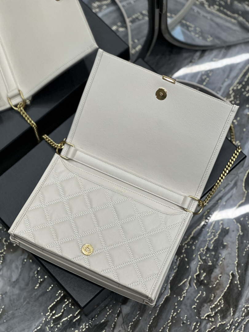 YSL 629246 Saint Laurent Becky Chain Shoulder Bag 25cm Leather White