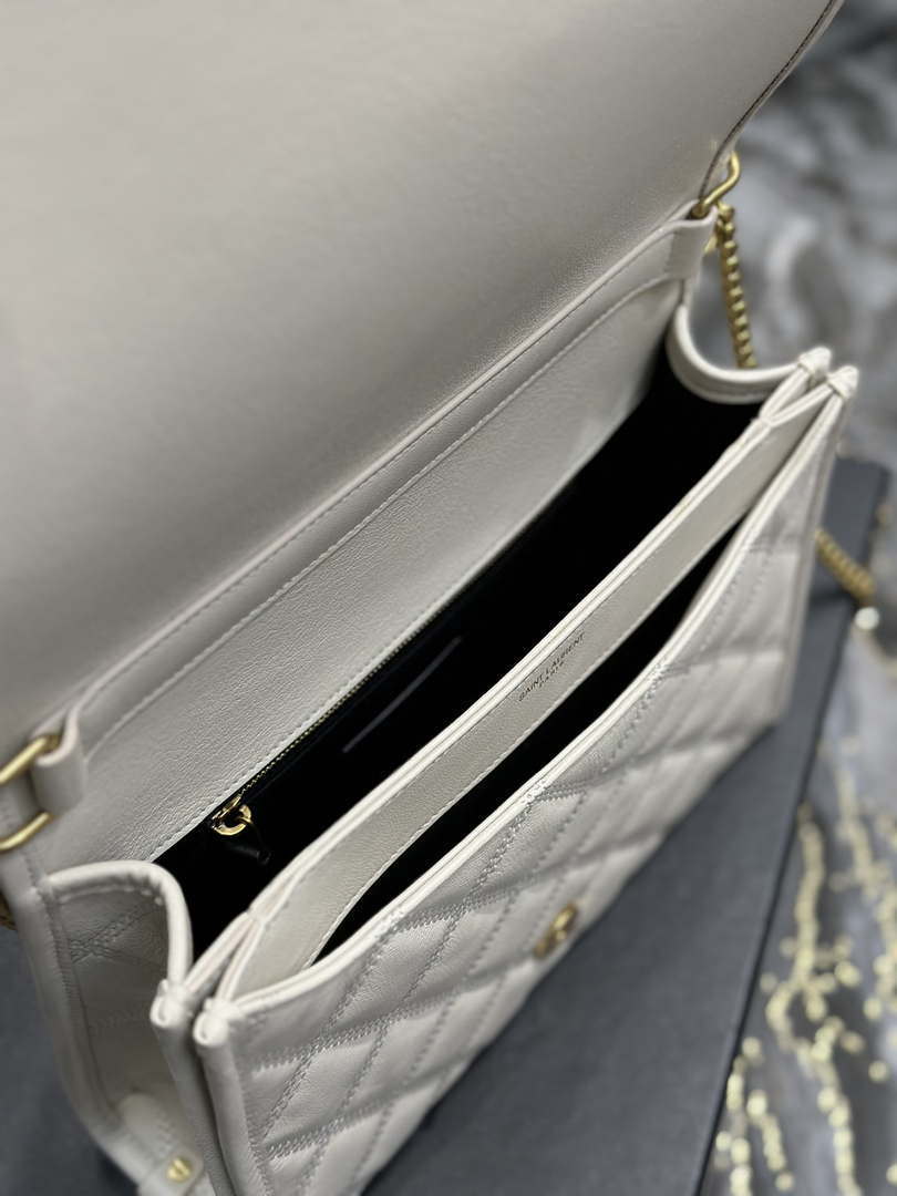 YSL 629246 Saint Laurent Becky Chain Shoulder Bag 25cm Leather White
