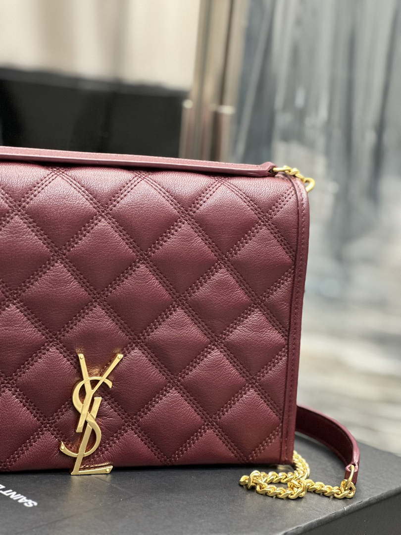 YSL 629246 Saint Laurent Becky Chain Shoulder Bag 25cm Leather Wine Red