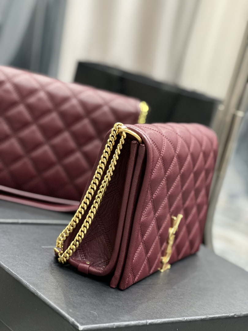 YSL 629246 Saint Laurent Becky Chain Shoulder Bag 25cm Leather Wine Red