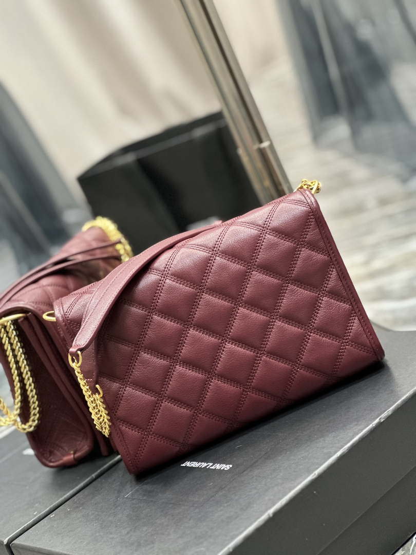 YSL 629246 Saint Laurent Becky Chain Shoulder Bag 25cm Leather Wine Red