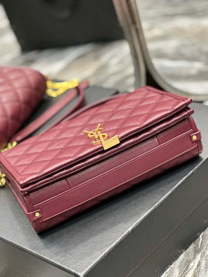YSL 629246 Saint Laurent Becky Chain Shoulder Bag 25cm Leather Wine Red - Default Title - View 6
