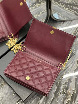 YSL 629246 Saint Laurent Becky Chain Shoulder Bag 25cm Leather Wine Red - Default Title - View 7