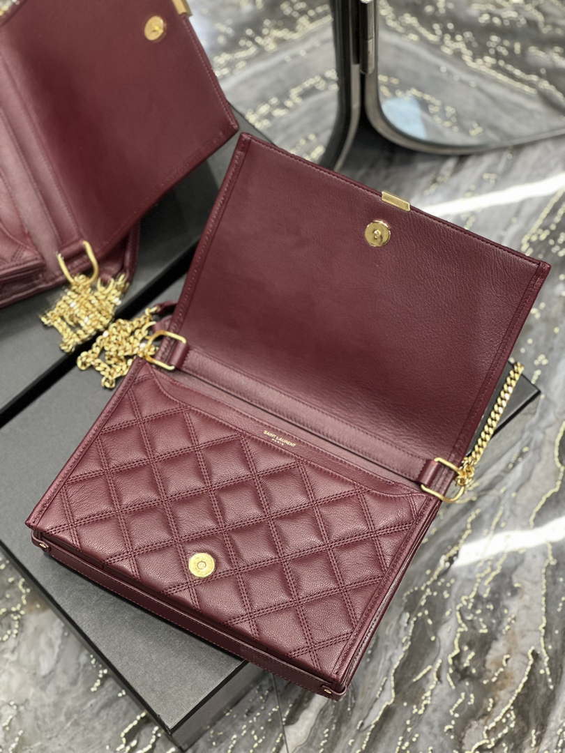 YSL 629246 Saint Laurent Becky Chain Shoulder Bag 25cm Leather Wine Red - Default Title - View 7