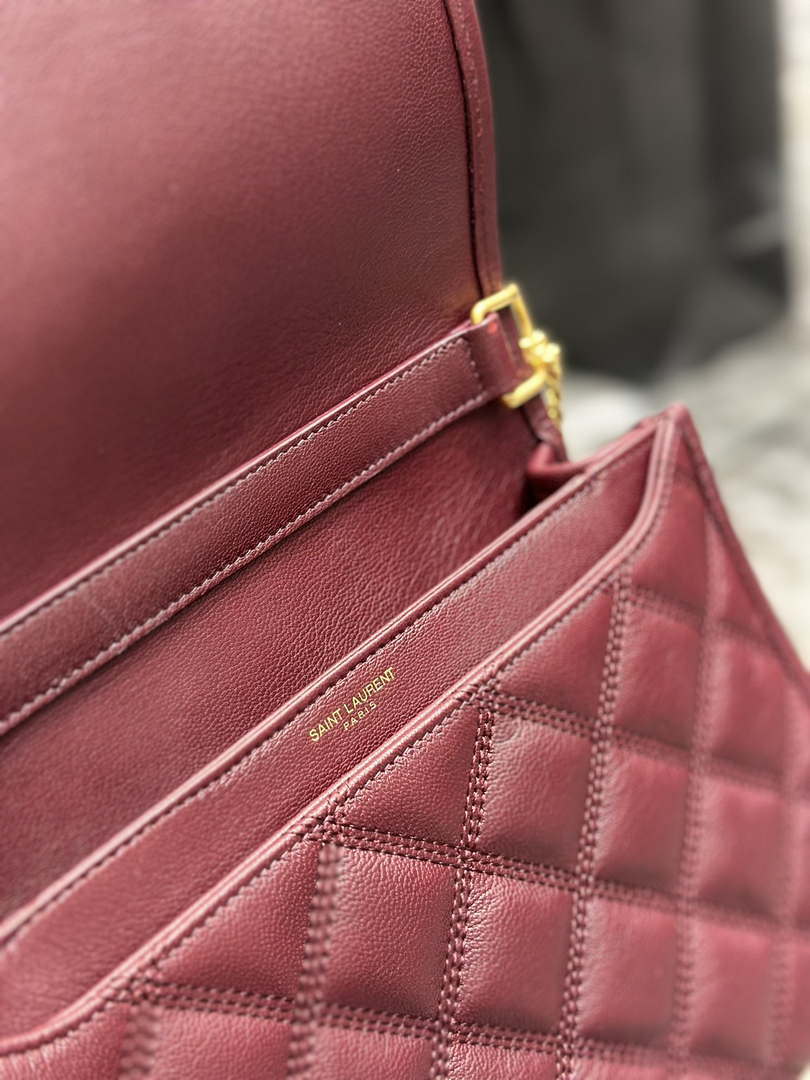 YSL 629246 Saint Laurent Becky Chain Shoulder Bag 25cm Leather Wine Red