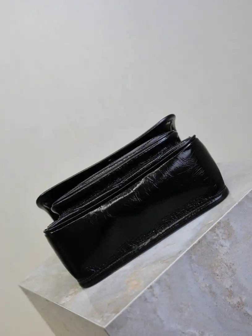 YSL 633151 Niki Baby Chain Bag Black wax leather with gold