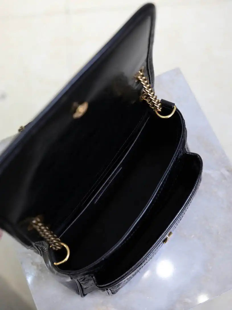 YSL 633151 Niki Baby Chain Bag Black wax leather with gold