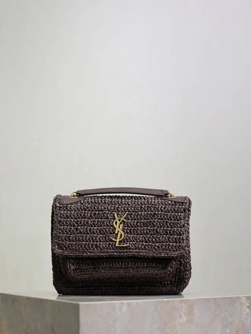YSL 633151 Niki Baby Chain Bag Coffee Raffia