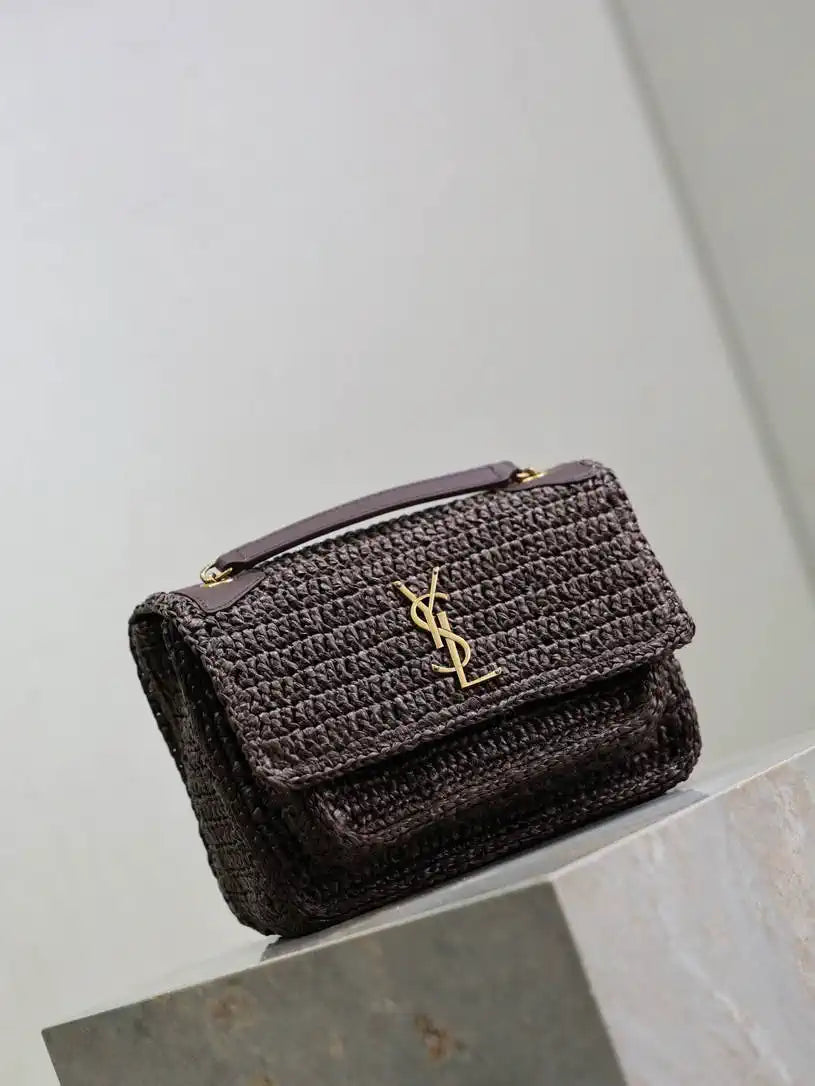 YSL 633151 Niki Baby Chain Bag Coffee Raffia