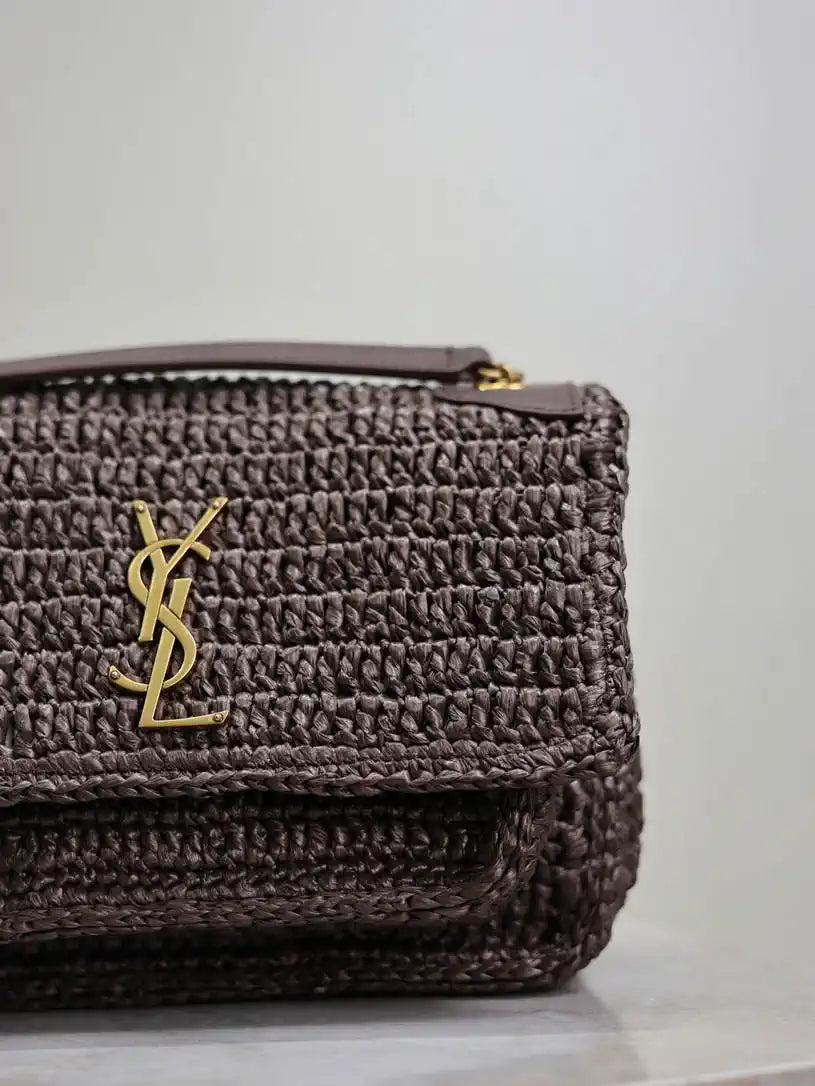 YSL 633151 Niki Baby Chain Bag Coffee Raffia