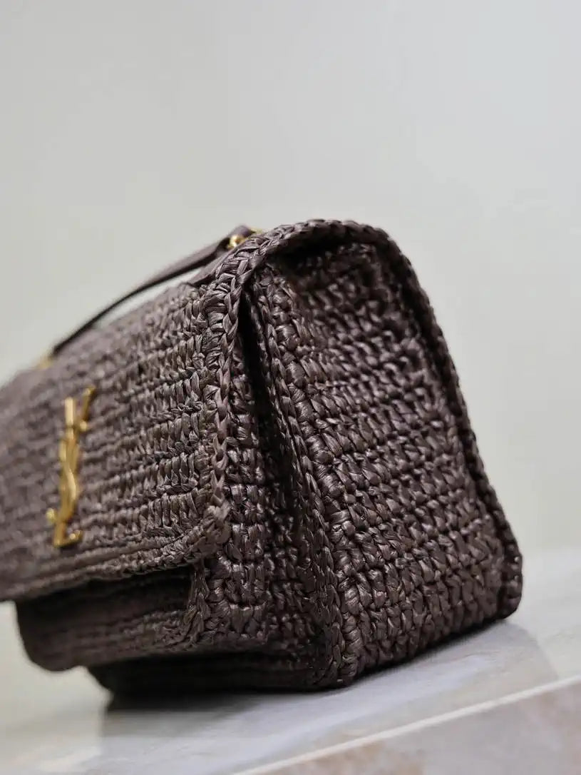 YSL 633151 Niki Baby Chain Bag Coffee Raffia