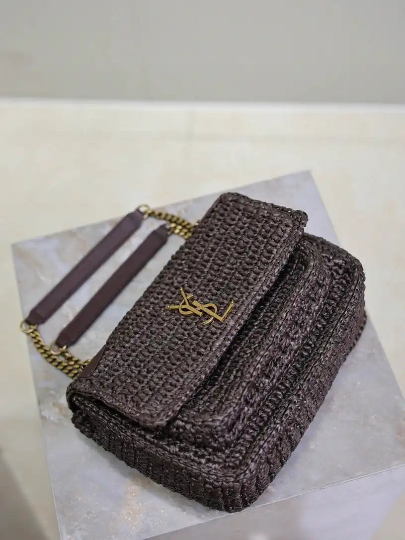 YSL 633151 Niki Baby Chain Bag Coffee Raffia
