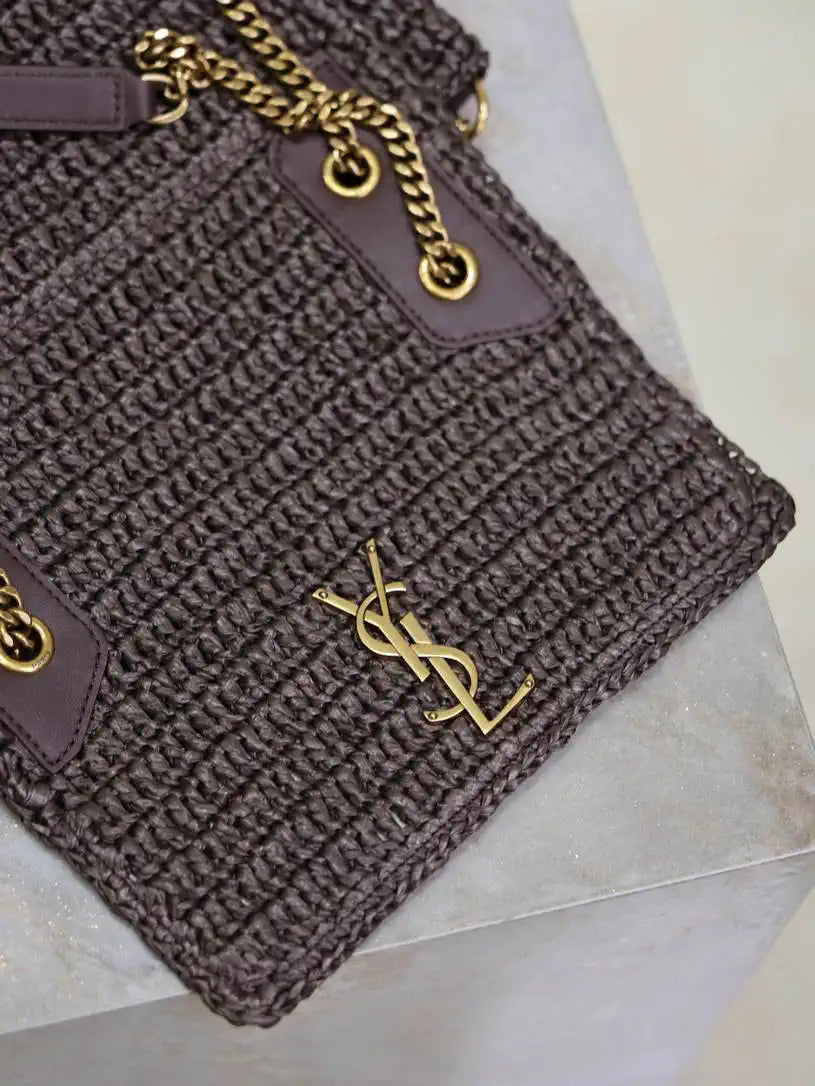 YSL 633151 Niki Baby Chain Bag Coffee Raffia