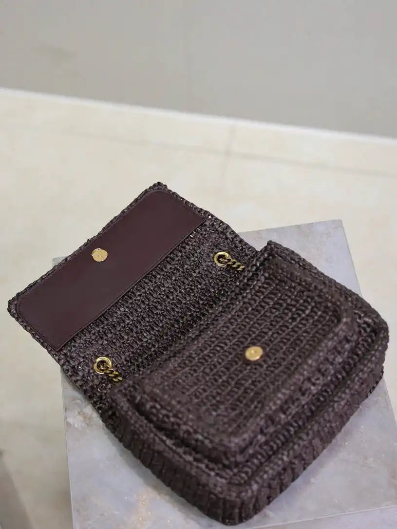 YSL 633151 Niki Baby Chain Bag Coffee Raffia