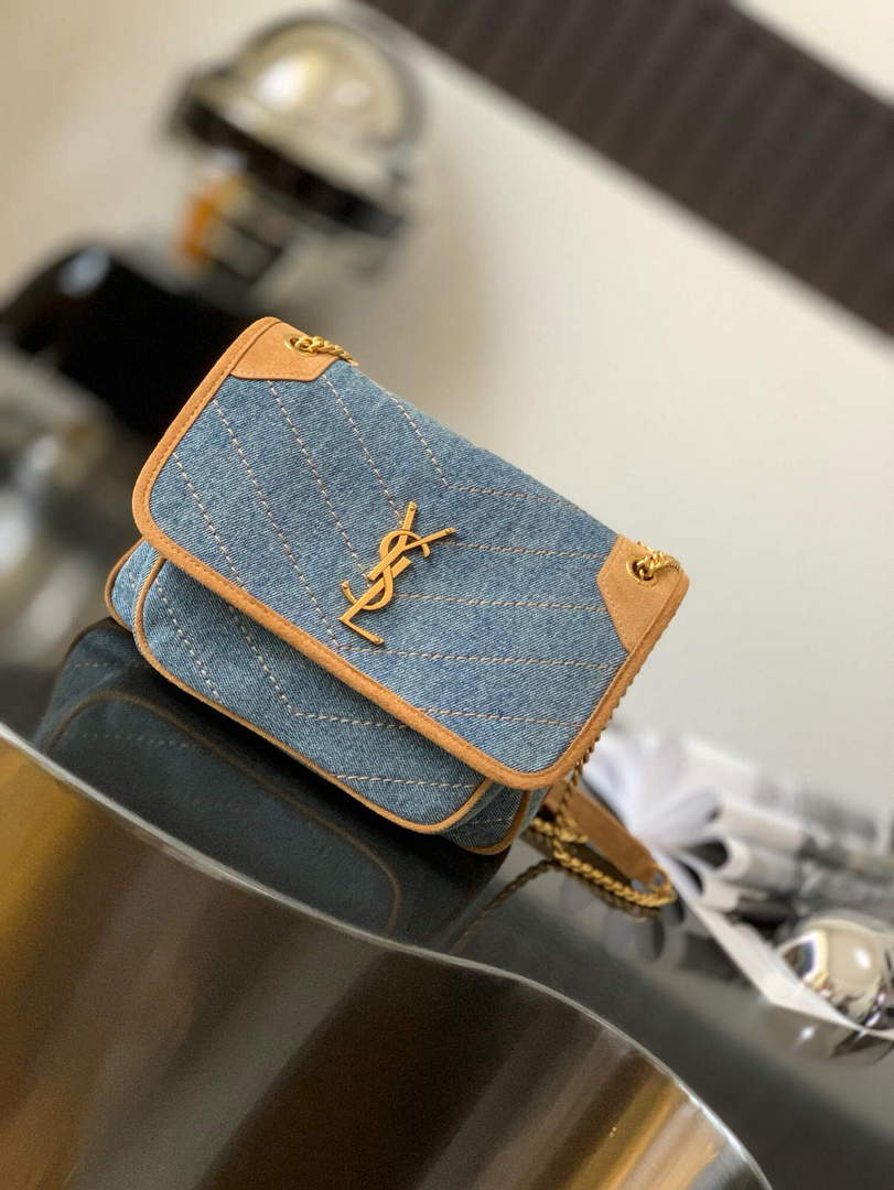 YSL 633151 Niki Baby Chain Bag Denim with leather - Default Title - View 1