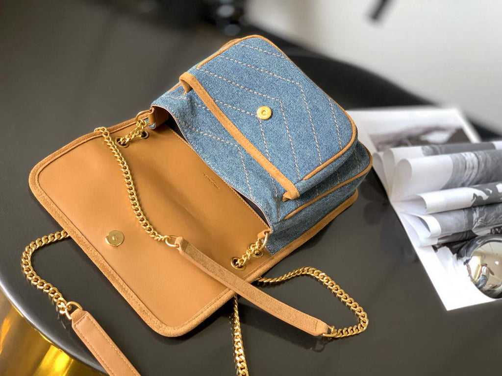 YSL 633151 Niki Baby Chain Bag Denim with leather