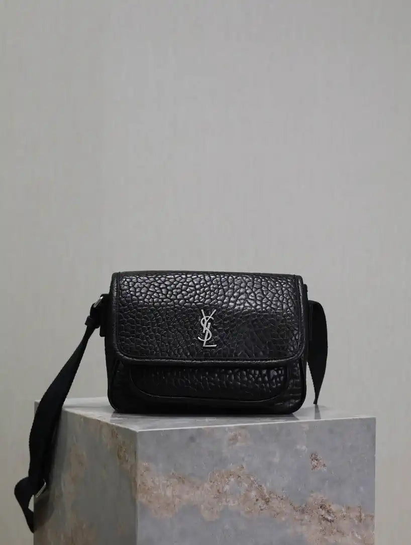 YSL 633151 Niki Baby Chain Bag Elephant pattern Lambskin leather Black
