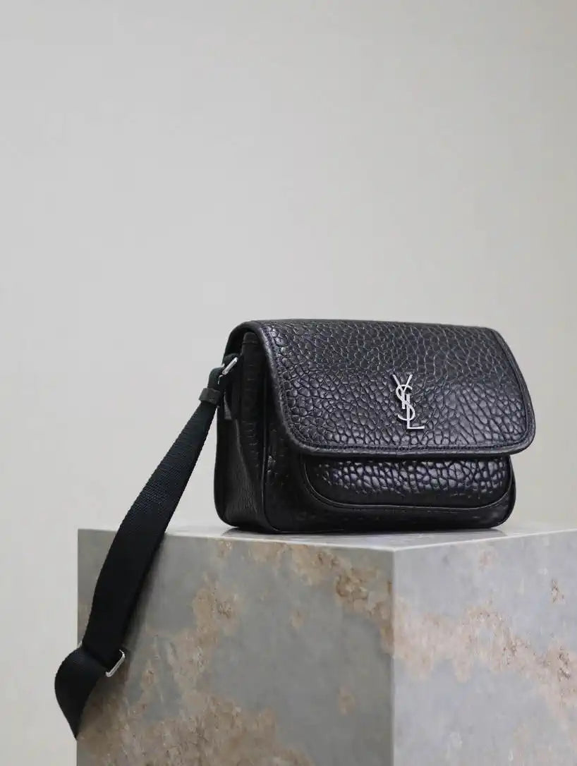 YSL 633151 Niki Baby Chain Bag Elephant pattern Lambskin leather Black