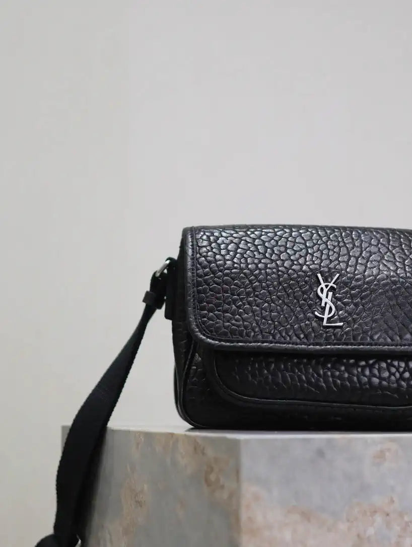 YSL 633151 Niki Baby Chain Bag Elephant pattern Lambskin leather Black
