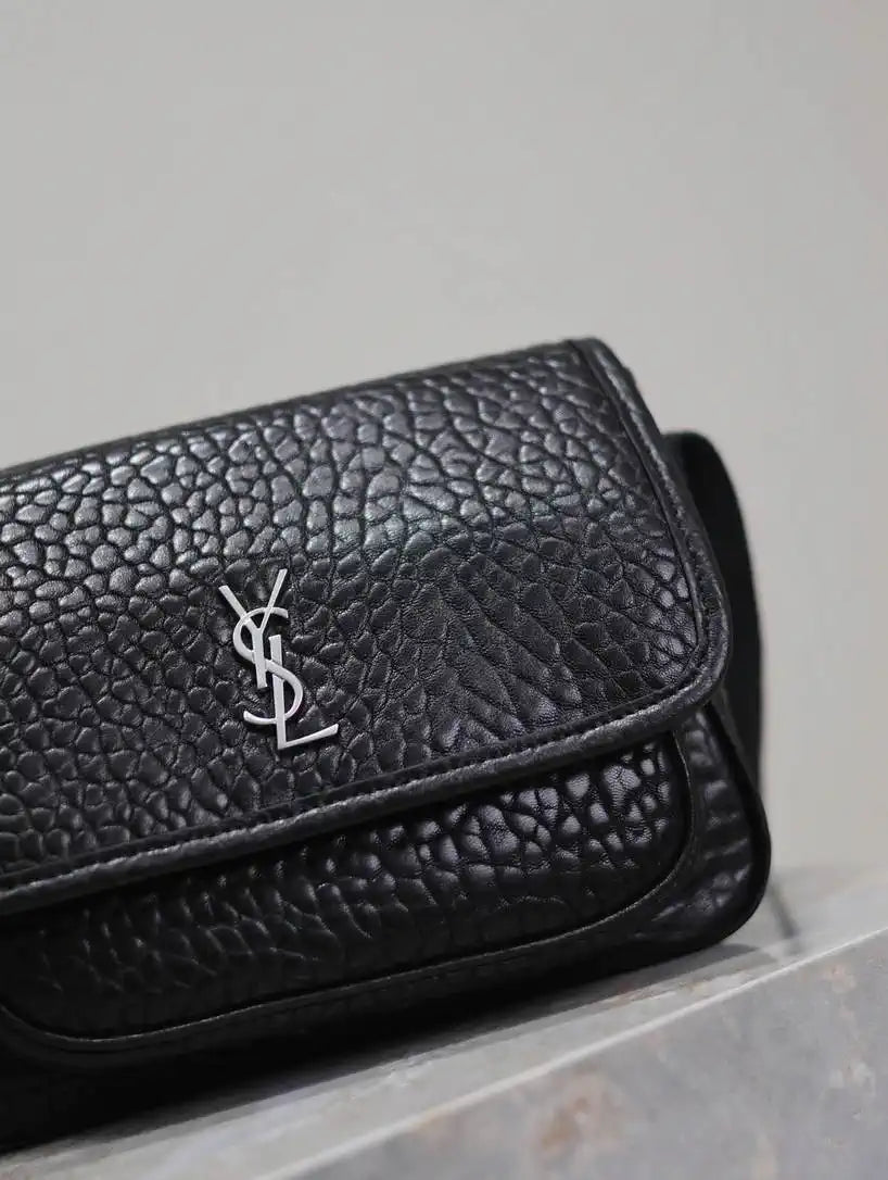 YSL 633151 Niki Baby Chain Bag Elephant pattern Lambskin leather Black