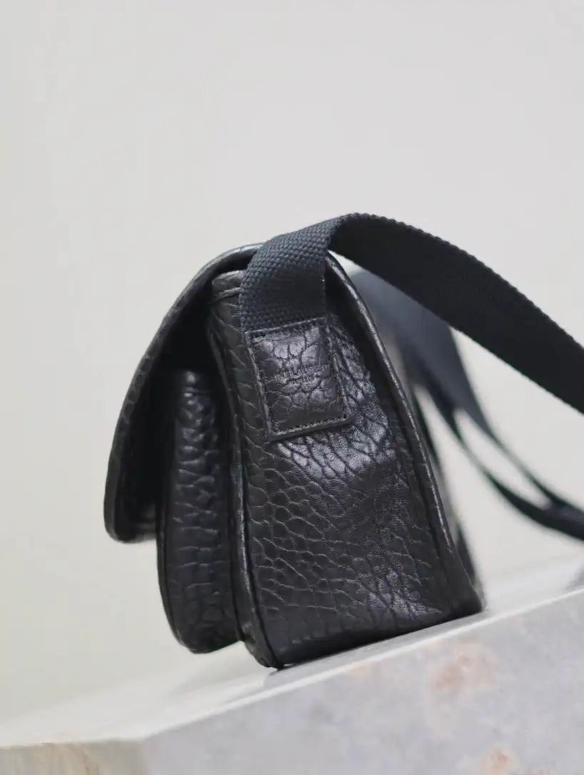 YSL 633151 Niki Baby Chain Bag Elephant pattern Lambskin leather Black