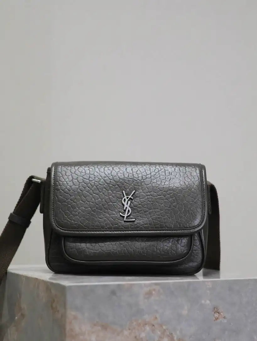 YSL 633151 Niki Baby Chain Bag Elephant pattern Lambskin leather dark Green