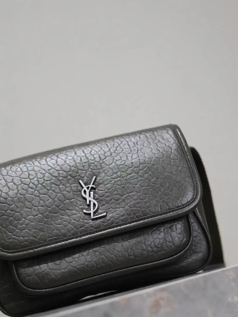YSL 633151 Niki Baby Chain Bag Elephant pattern Lambskin leather dark Green