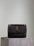 YSL 633151 Niki Baby Chain Bag Elephant pattern with gold leather Dark Brown