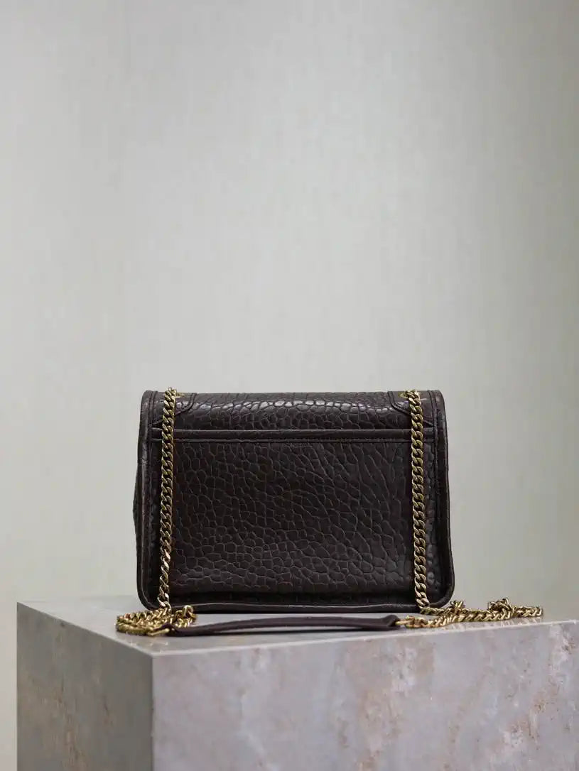 YSL 633151 Niki Baby Chain Bag Elephant pattern with gold leather Dark Brown