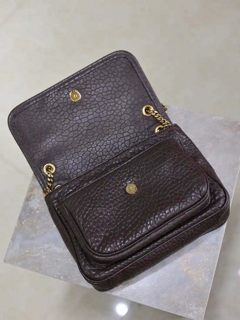 YSL 633151 Niki Baby Chain Bag Elephant pattern with gold leather Dark Brown