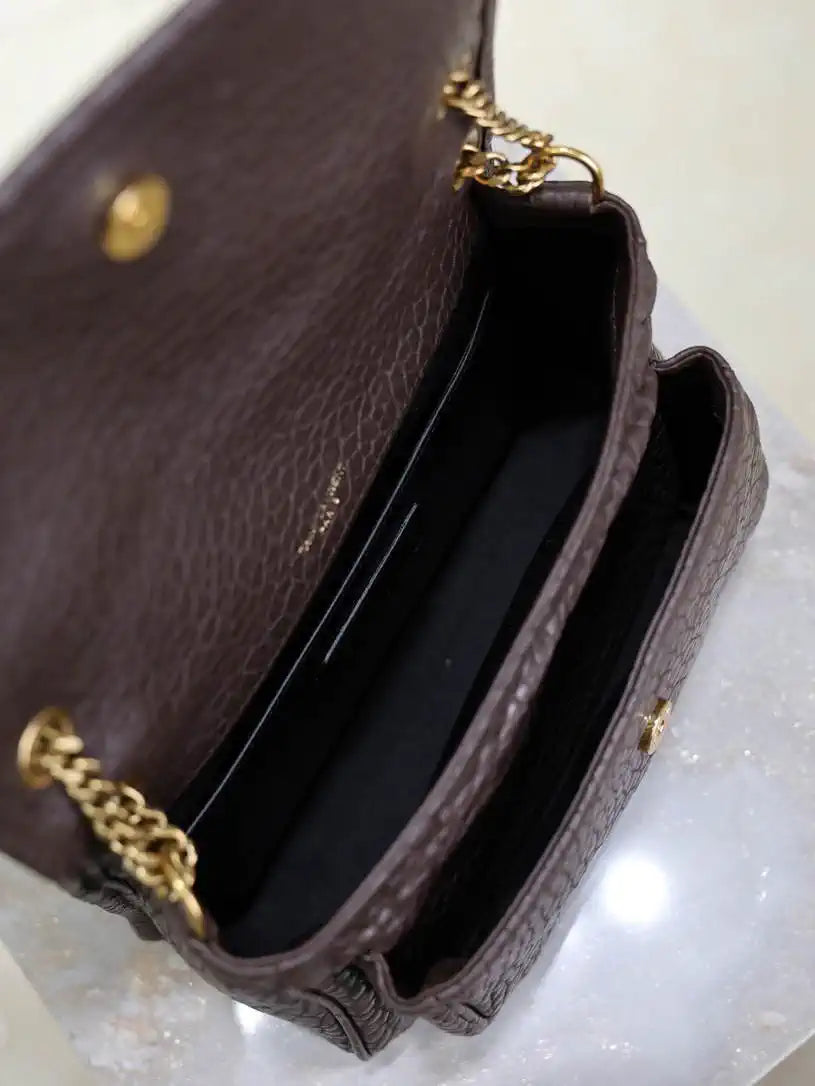 YSL 633151 Niki Baby Chain Bag Elephant pattern with gold leather Dark Brown