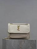 YSL 633151 Niki Baby Chain Bag Elephant pattern with gold leather White