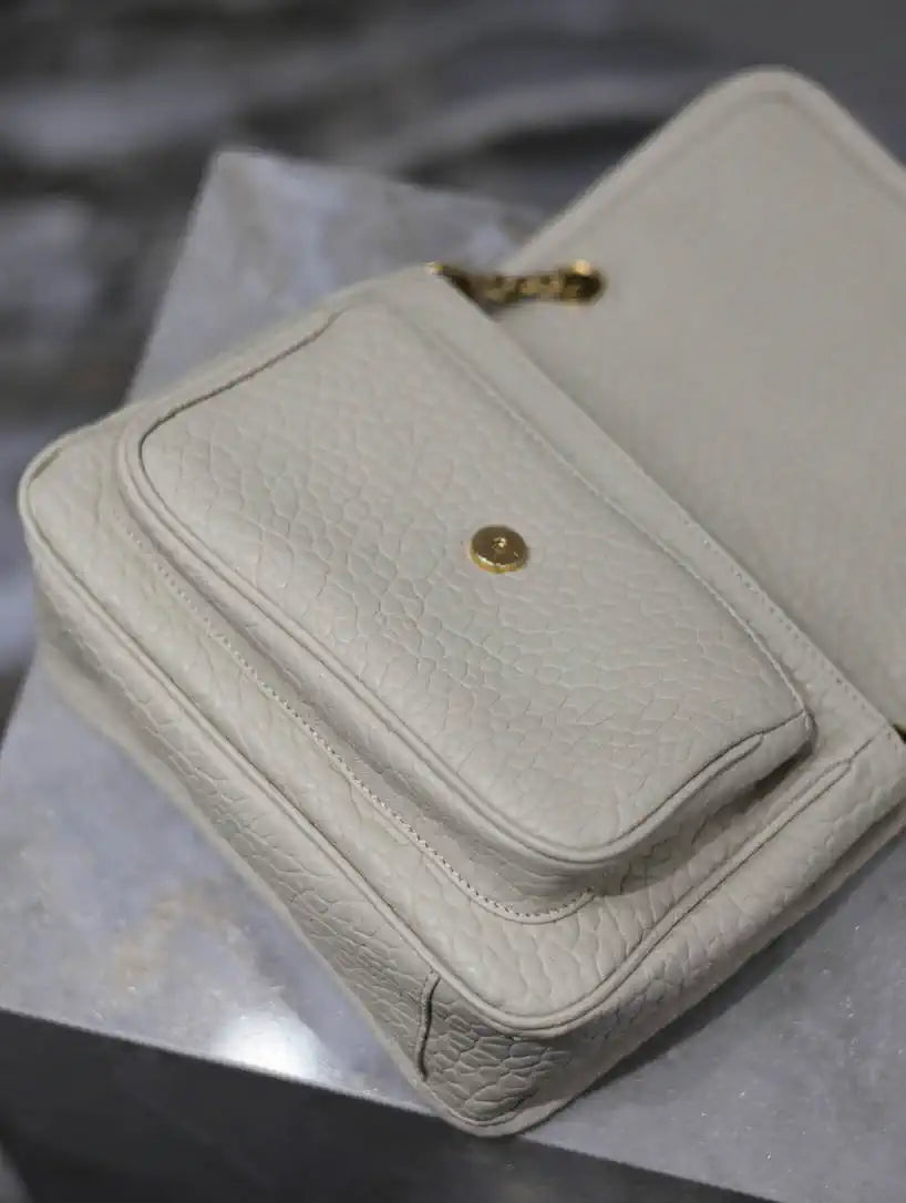 YSL 633151 Niki Baby Chain Bag Elephant pattern with gold leather White