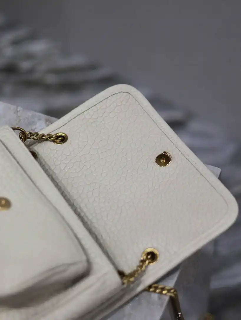 YSL 633151 Niki Baby Chain Bag Elephant pattern with gold leather White