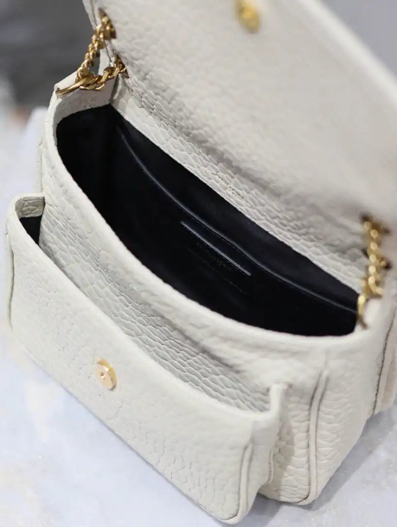 YSL 633151 Niki Baby Chain Bag Elephant pattern with gold leather White