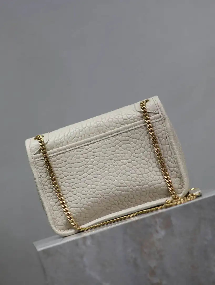 YSL 633151 Niki Baby Chain Bag Elephant pattern with gold leather White