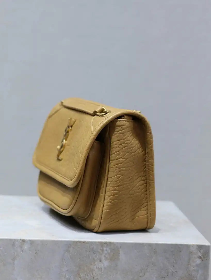 YSL 633151 Niki Baby Chain Bag Elephant pattern with gold leather Tan