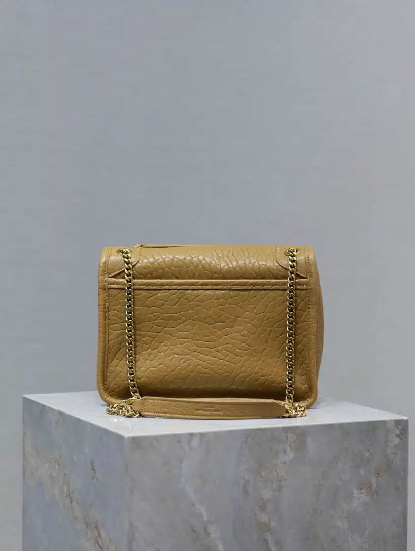 YSL 633151 Niki Baby Chain Bag Elephant pattern with gold leather Tan