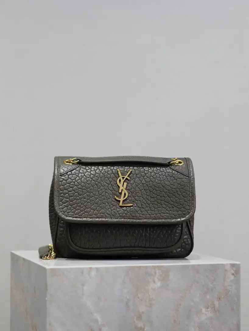 YSL 633151 Niki Baby Chain Bag Elephant pattern with gold leather Dark Green