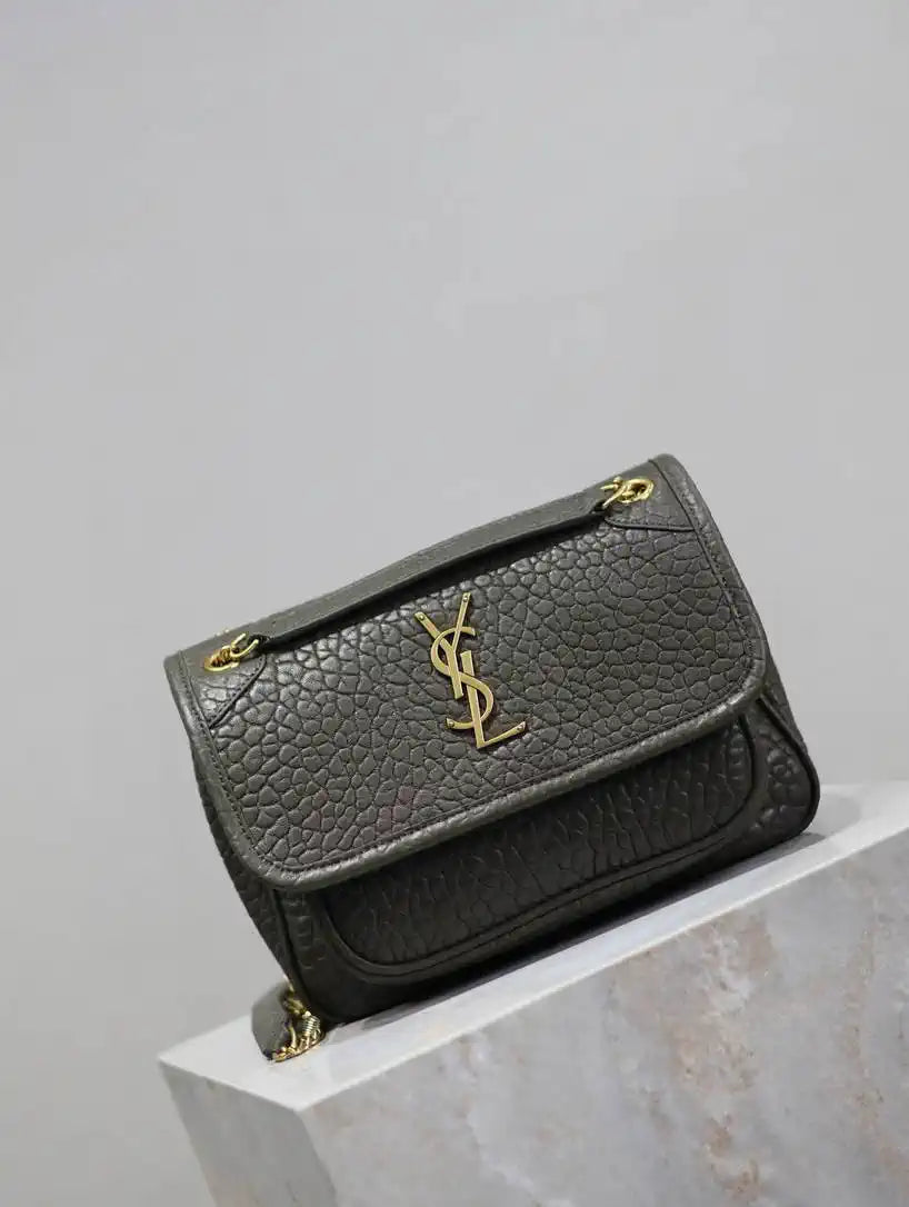 YSL 633151 Niki Baby Chain Bag Elephant pattern with gold leather Dark Green