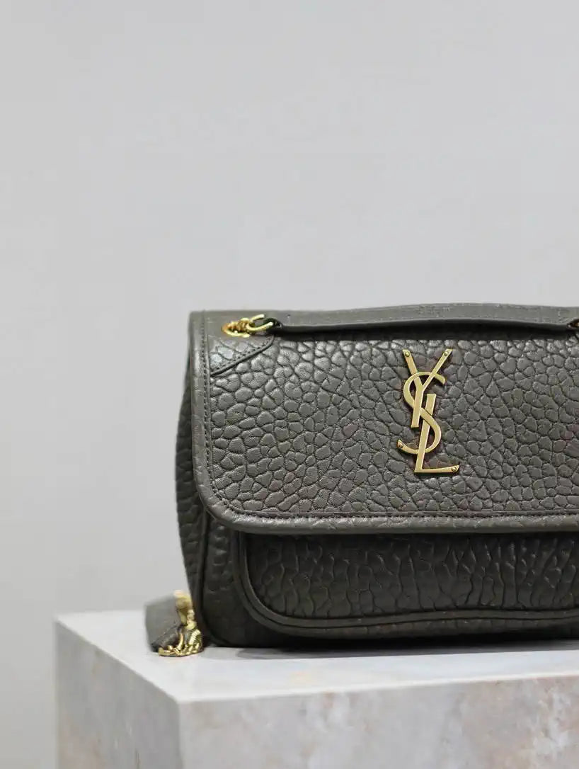 YSL 633151 Niki Baby Chain Bag Elephant pattern with gold leather Dark Green