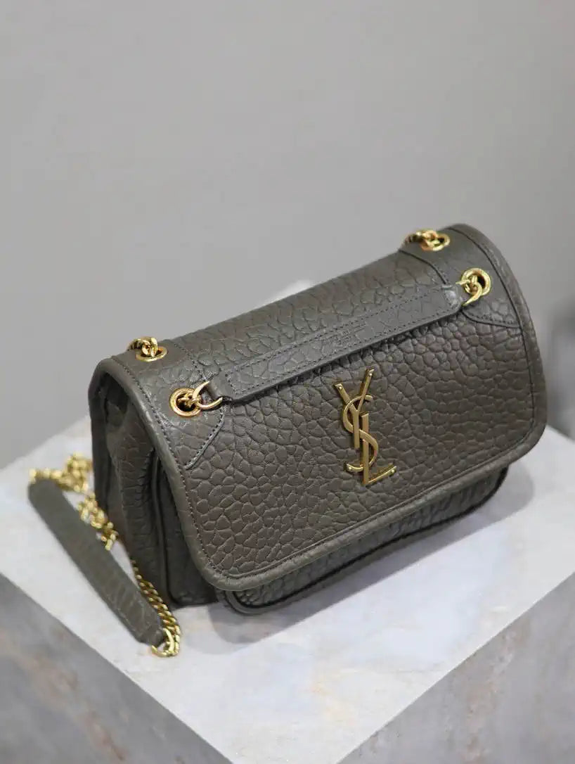 YSL 633151 Niki Baby Chain Bag Elephant pattern with gold leather Dark Green