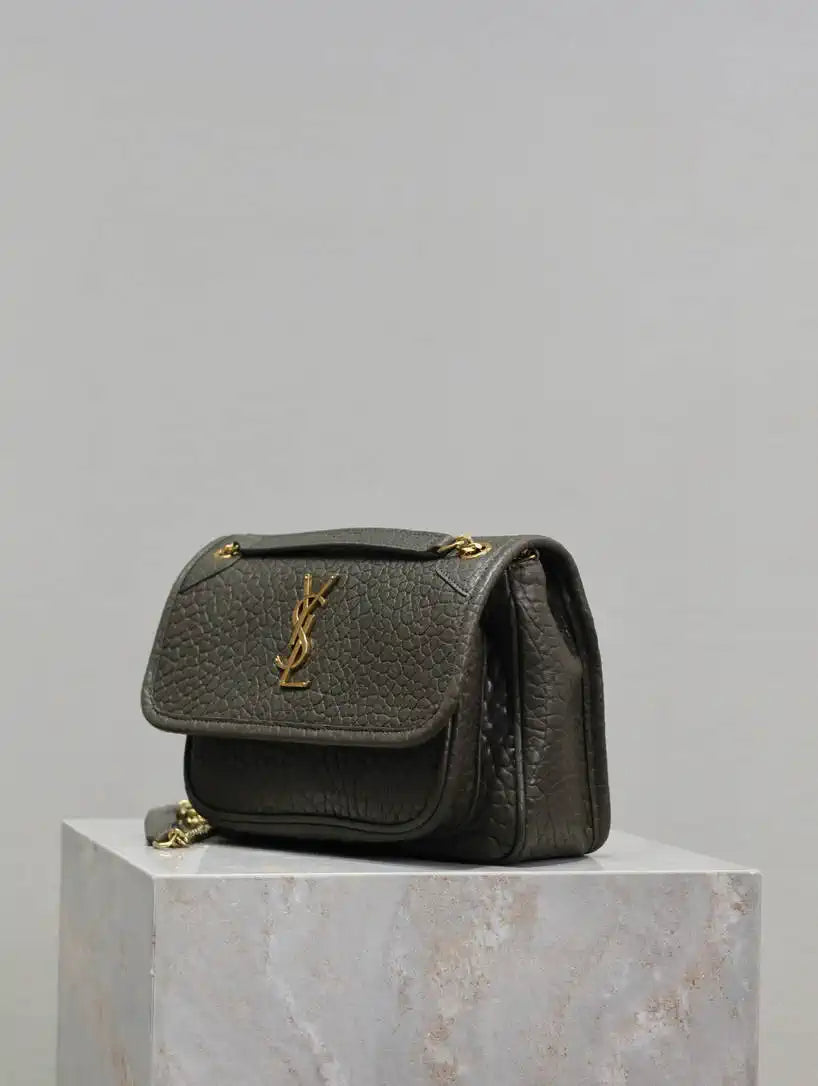 YSL 633151 Niki Baby Chain Bag Elephant pattern with gold leather Dark Green