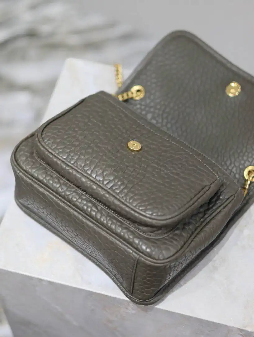 YSL 633151 Niki Baby Chain Bag Elephant pattern with gold leather Dark Green