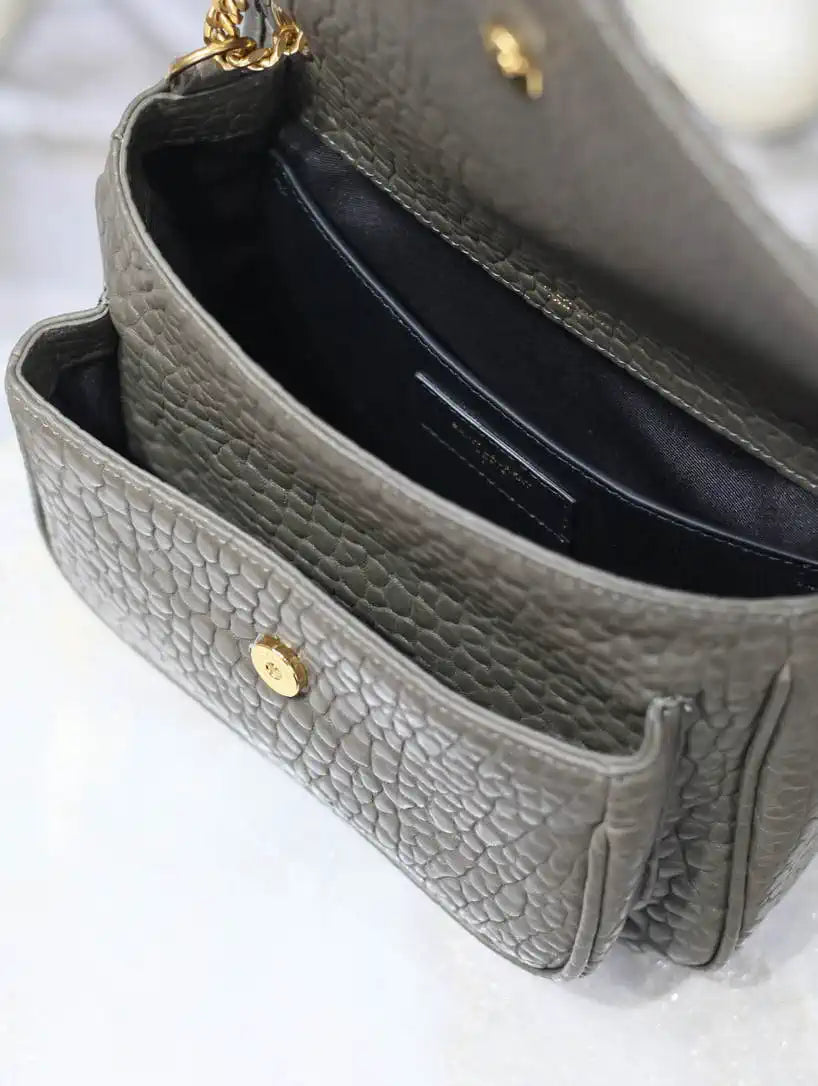 YSL 633151 Niki Baby Chain Bag Elephant pattern with gold leather Dark Green