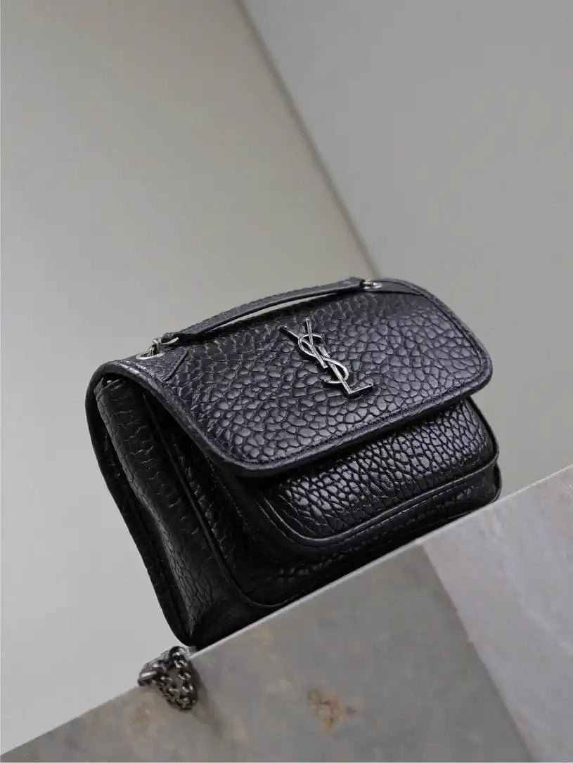 YSL 633151 Niki Baby Chain Bag Elephant pattern leather with Silver Black