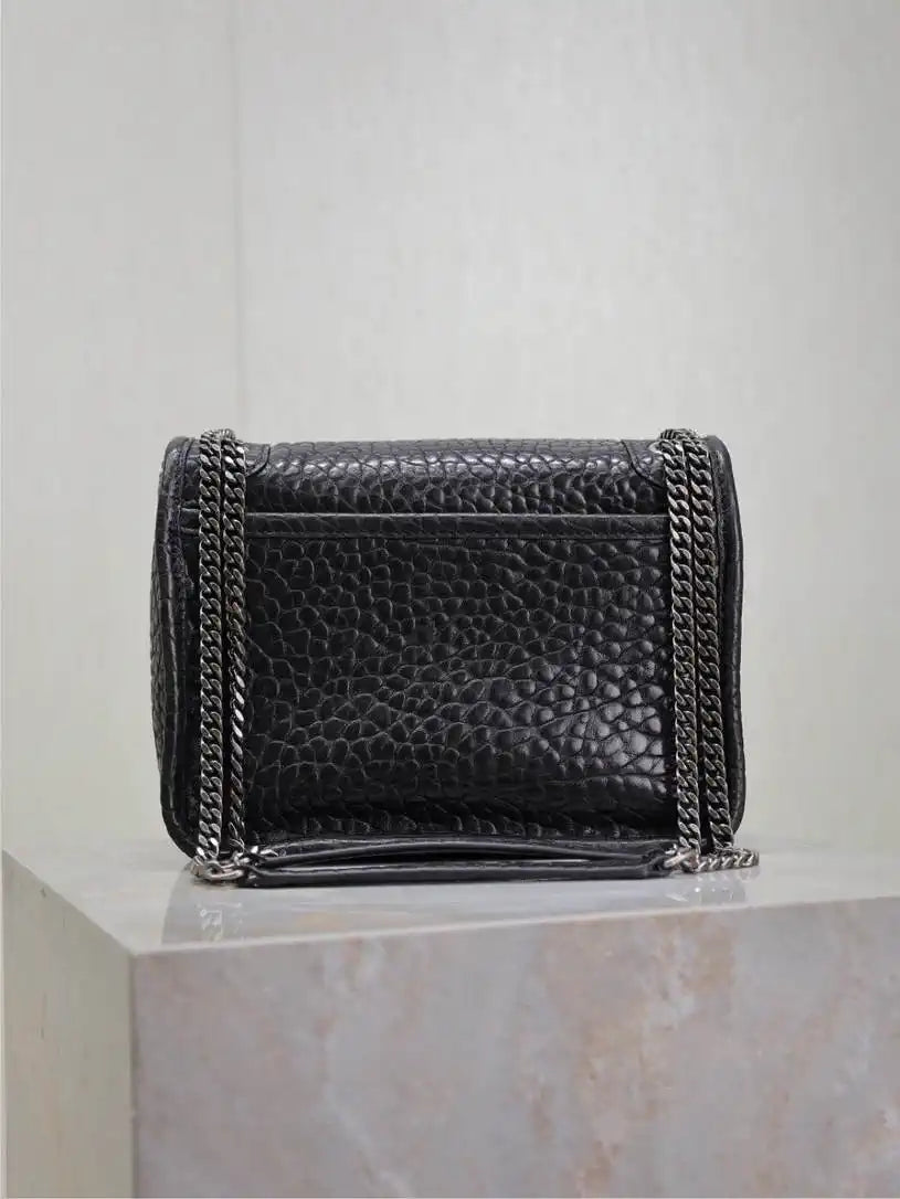YSL 633151 Niki Baby Chain Bag Elephant pattern leather with Silver Black