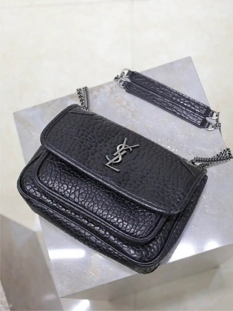 YSL 633151 Niki Baby Chain Bag Elephant pattern leather with Silver Black