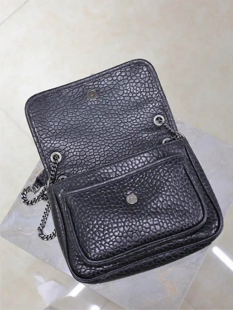YSL 633151 Niki Baby Chain Bag Elephant pattern leather with Silver Black