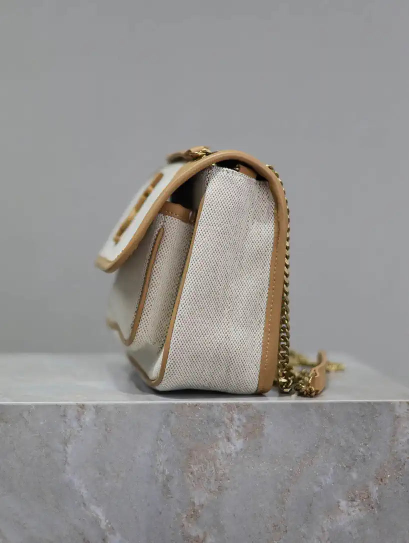 YSL 633151 Niki Baby Chain Bag IN Apricot cowhide with cotton and linen